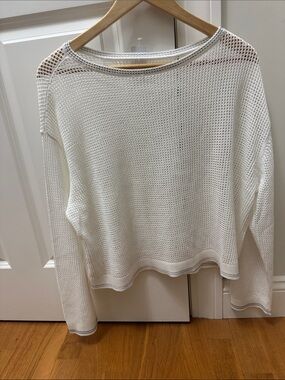Lou & Grey White Open-Knit Lightweight Sweater